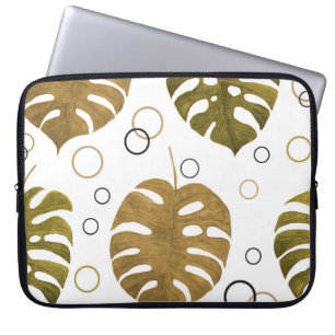 Tropical Gold: Monstera Leaf Watercolor Laptop Sleeve