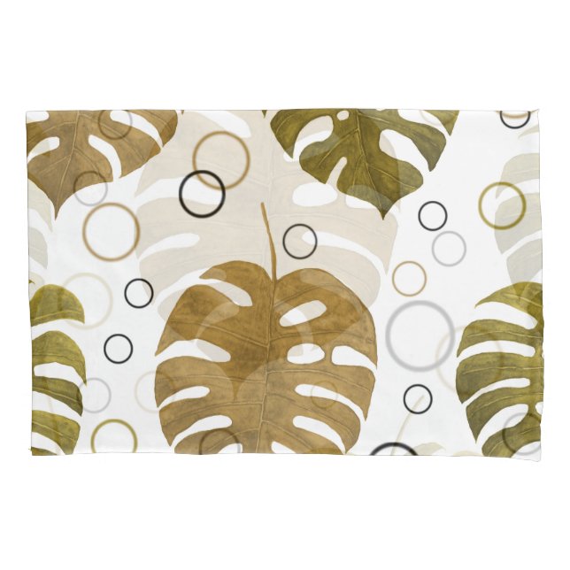 Tropical Gold: Monstera Leaf Watercolor Pillowcase (Front)