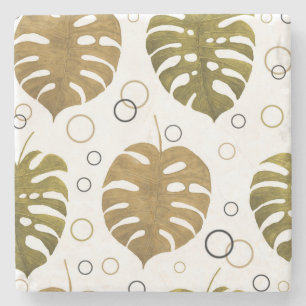 Tropical Gold: Monstera Leaf Watercolor Stone Coaster
