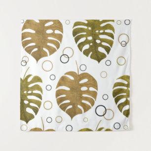 Tropical Gold: Monstera Leaf Watercolor Tapestry