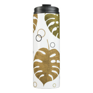 Tropical Gold: Monstera Leaf Watercolor Thermal Tumbler