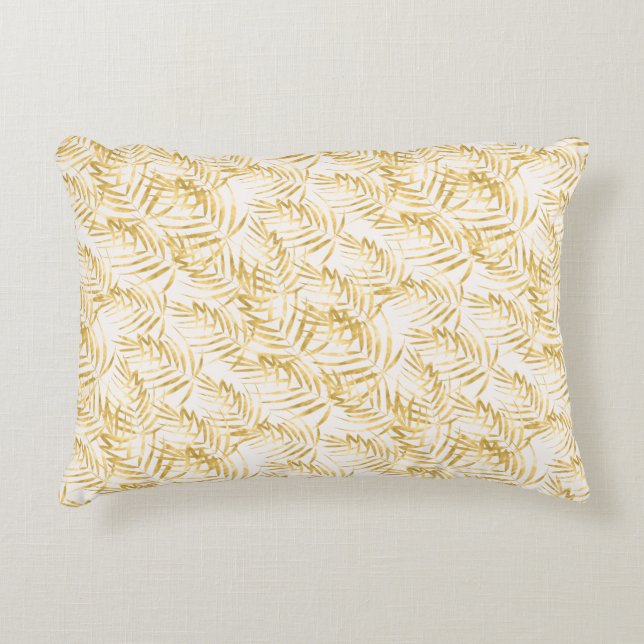 Tropical Gold Palm Leaf Decorative Cushion (Front)