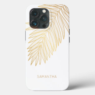 Tropical Gold Palm Leaf, Your Name iPhone 13 Pro Case