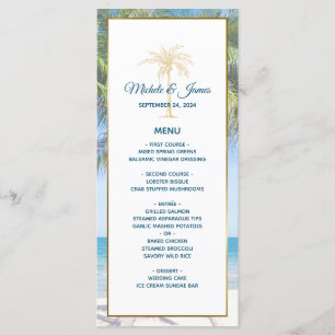 Tropical Gold Palm Tree Beach Photo Wedding Menu