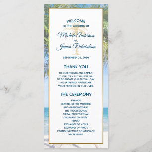 Tropical Gold Palm Tree Beach Photo Wedding Programme