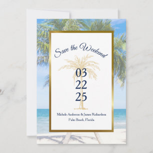 Tropical Gold Palm Tree Beach Photo Wedding Save The Date