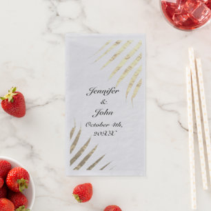 Tropical Gold Palm Tree Foliage Weddings Silver Napkin