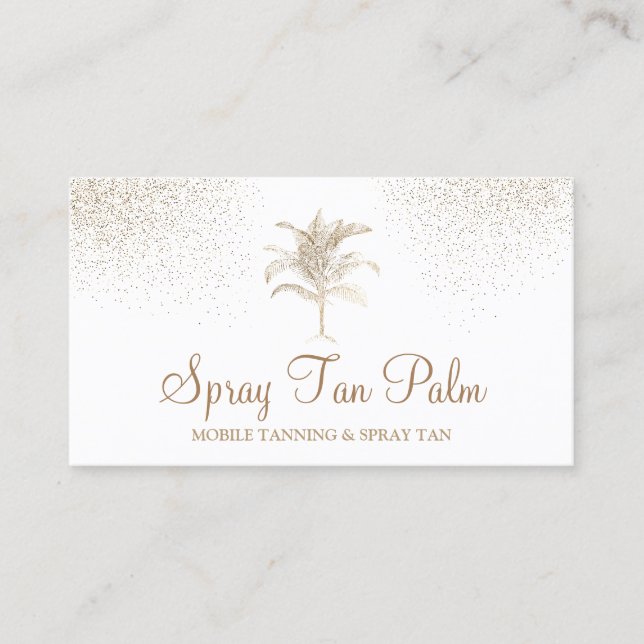 Tropical Gold Palm Tree Spray Tan Sparkle Business Card (Front)