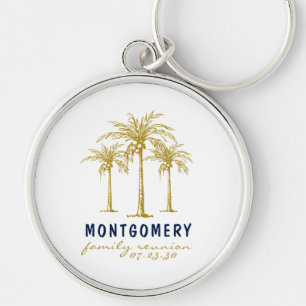 Tropical Gold Palm Trees Custom Family Reunion Key Ring