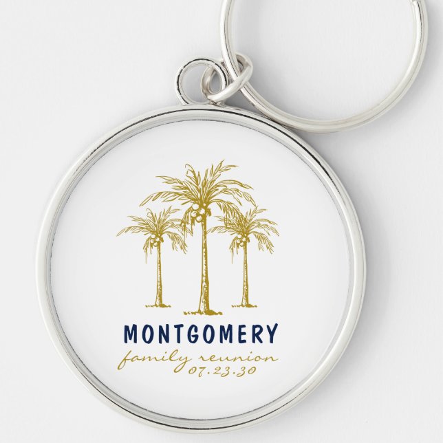 Tropical Gold Palm Trees Custom Family Reunion Key Ring (Front)