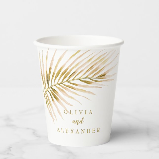 Tropical Gold Palm wedding Paper Cups (Front)