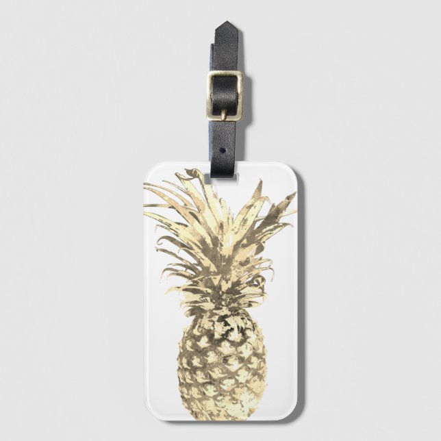 Tropical Gold Pineapple on White Luggage Tag (Front Vertical)