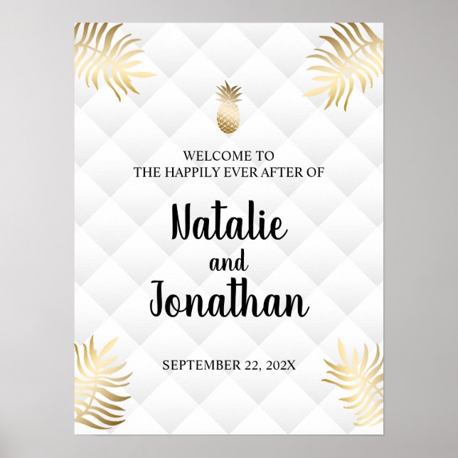 Tropical Gold Pineapple Wedding Welcome Sign (Front)