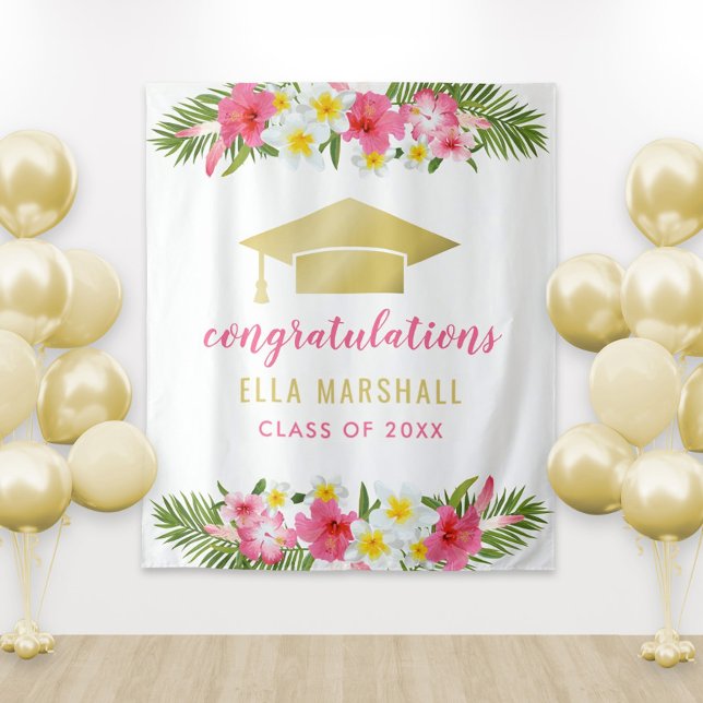 Tropical Gold Pink Congratulations Grad Backdrop Tapestry (Creator Uploaded)