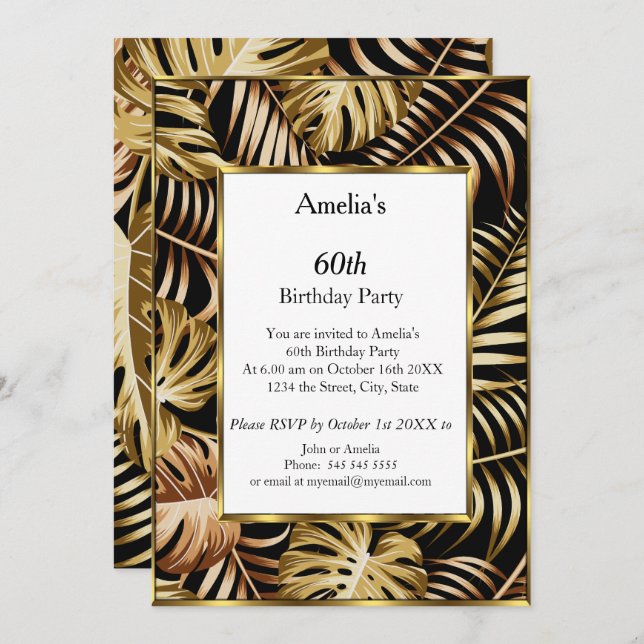 Tropical Gold Plants White birthday party  Invitation (Front/Back)