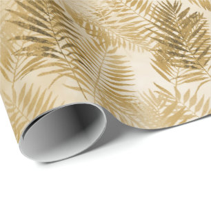 Tropical Gold Sand Leaves Wrapping Paper