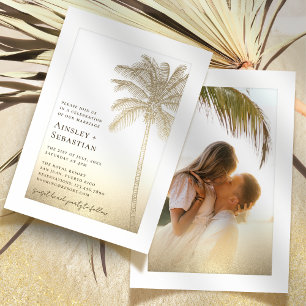 Tropical Gold Sand Palm Tree Boho Photo Wedding Invitation