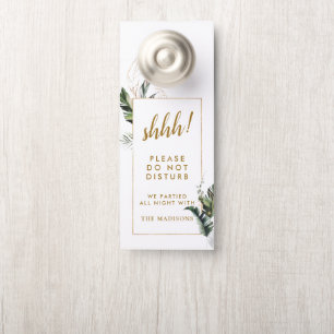 Tropical Gold Wedding Do Not Disturb Welcome Door Hanger