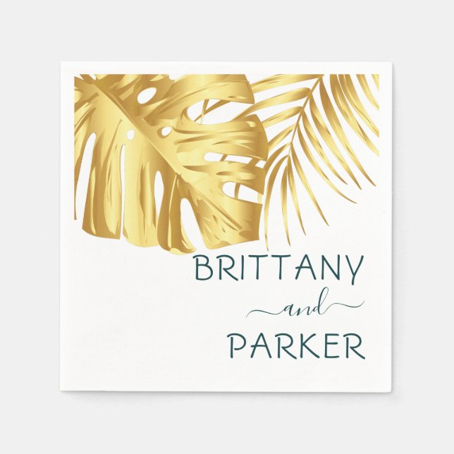 Tropical Gold Wedding Personalised Napkin (Front)