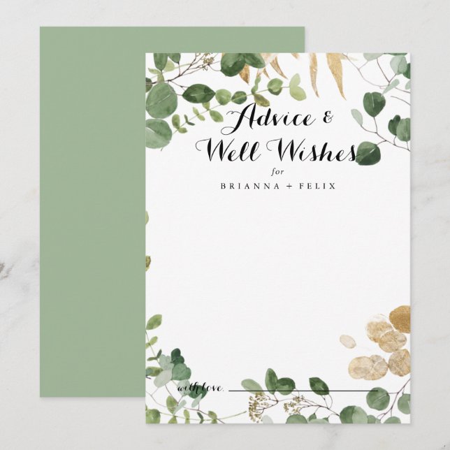 Tropical Gold Wedding Well Wishes Advice Card (Front/Back)