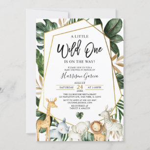Tropical Gold Wild One Jungle Animals Baby Shower Invitation