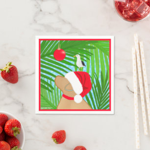 Tropical Golden Dog Santa Seagull Christmas Napkin