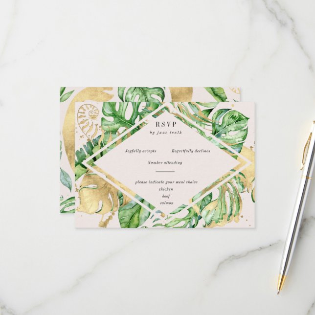 Tropical Golden Foliage RSVP Card (Front/Back In Situ)