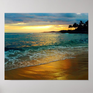 Tropical Golden Hawaiian Beach Poster