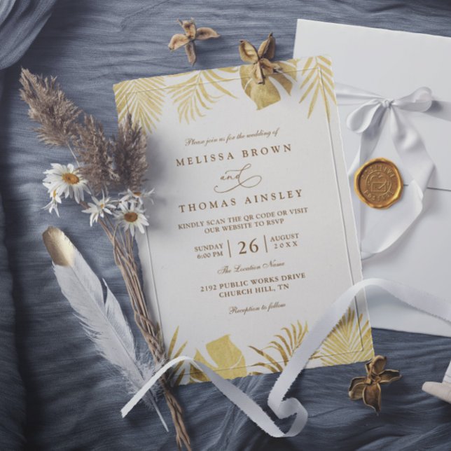 Tropical Golden Paradise Elegant QR Code Wedding Invitation (Creator Uploaded)