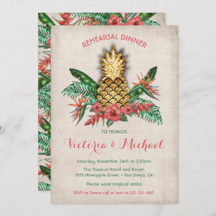 Tropical Golden Pineapple Rehearsal Dinner Invitation