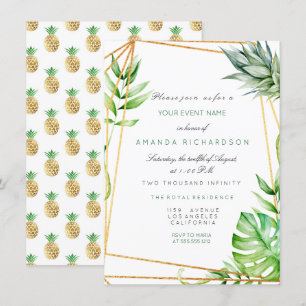 Tropical Golden Poligonal Frame Watermelon Green Invitation