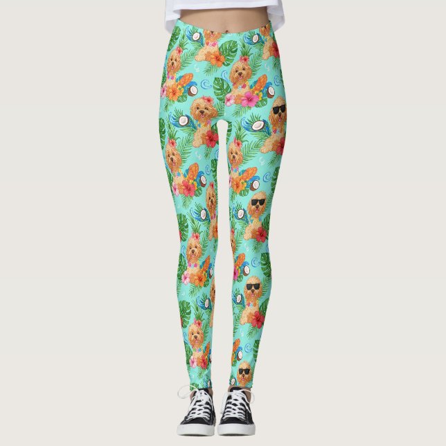 Tropical Goldendoodle Beach Vibes Leggings (Front)