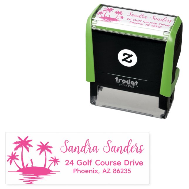Tropical Golfer Personalised Address Self-inking Stamp (In Situ)