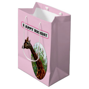 "Tropical Grace: Giraffe Popout Art with Hibiscus Medium Gift Bag