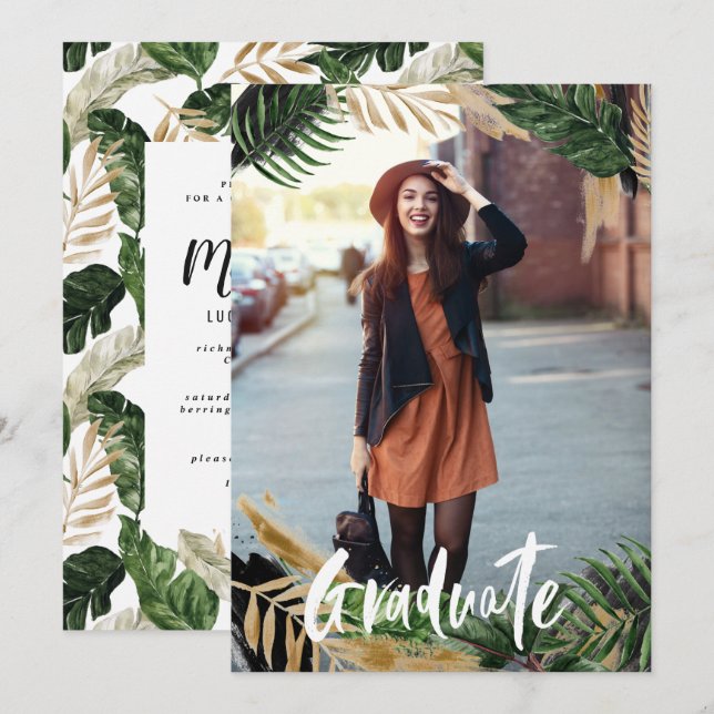 Tropical graduation announcement party invitation (Front/Back)