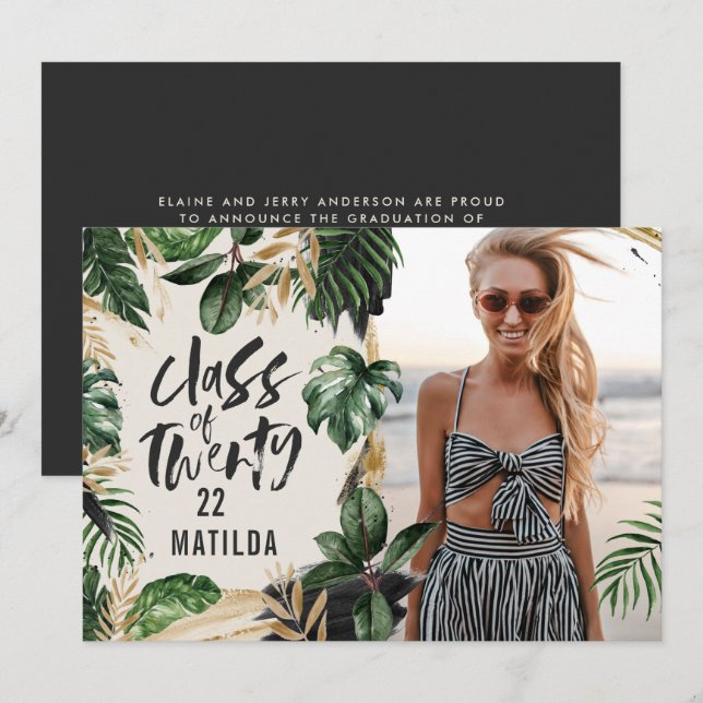 Tropical graduation class of 2022 modern photo inv invitation (Front/Back)