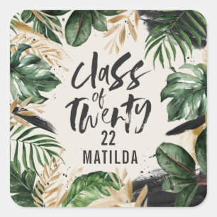 Tropical graduation class of modern botanical square sticker