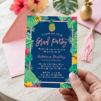 Tropical Graduation Party Navy Blue Gold Pineapple
