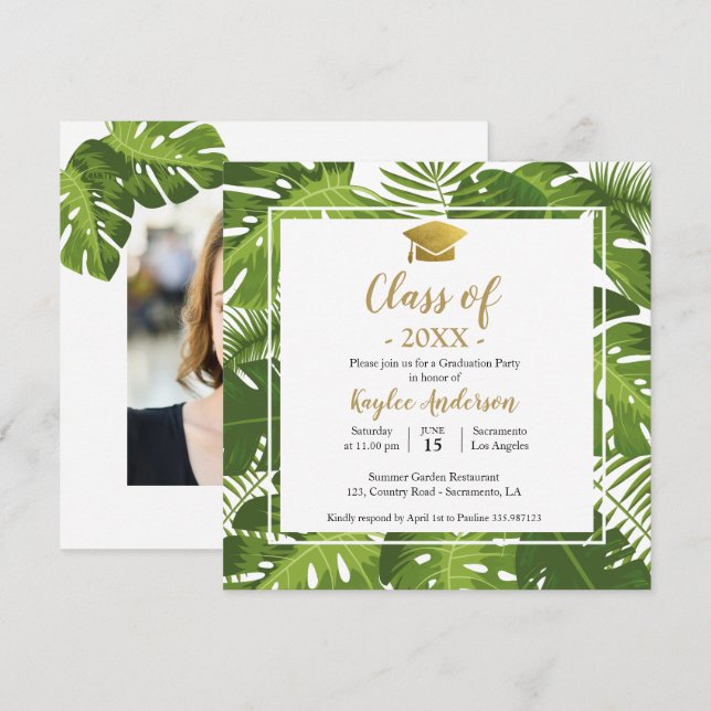 Tropical Graduation Photo invitation card (Front/Back)