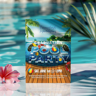 Tropical Graduation Pool Party Event Invitation