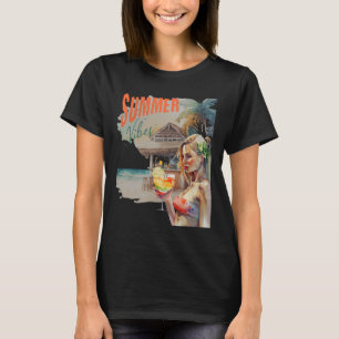 Tropical Graphic Summer Vibes Beach Watercolor T-Shirt