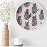 Tropical Gray & Pink Pineapple Seamless Pattern Round Clock<br><div class="desc">Tropical Gray & Pink Pineapple Seamless Pattern</div>