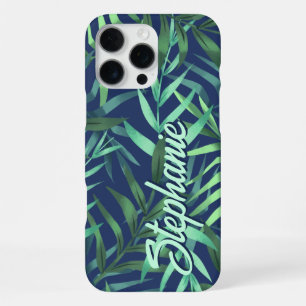 Tropical Green And Blue Leaves Custom Name iPhone 16 Pro Max Case