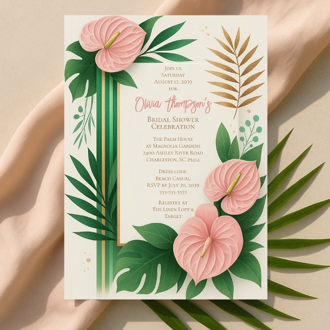 Tropical Green and Blush Floral Bridal Shower Invitation (Tropical Green and Blush Floral Bridal Shower Invitation
)