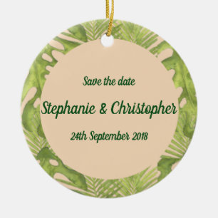 Tropical Green and Blush Wedding Ceramic Tree Decoration