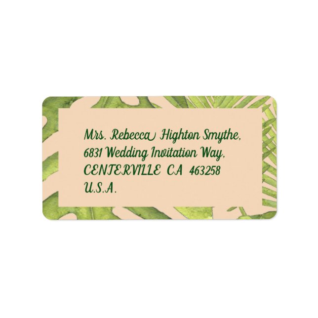 Tropical Green and Blush Wedding Label (Front)