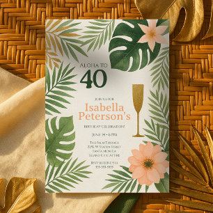 Tropical Green and Gold Aloha Birthday Party Invitation