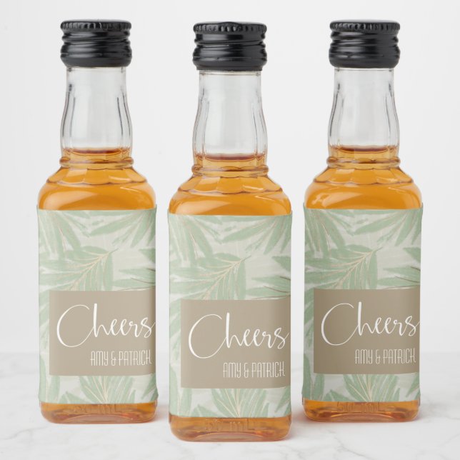 Tropical Green and Gold Leaves on Sage Mini Liquor Bottle Label (Bottles)