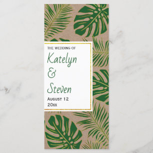 Tropical green and gold rustic wedding program programme