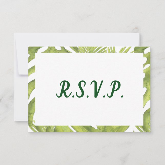 Tropical Green and White Wedding RSVP Card (Front)